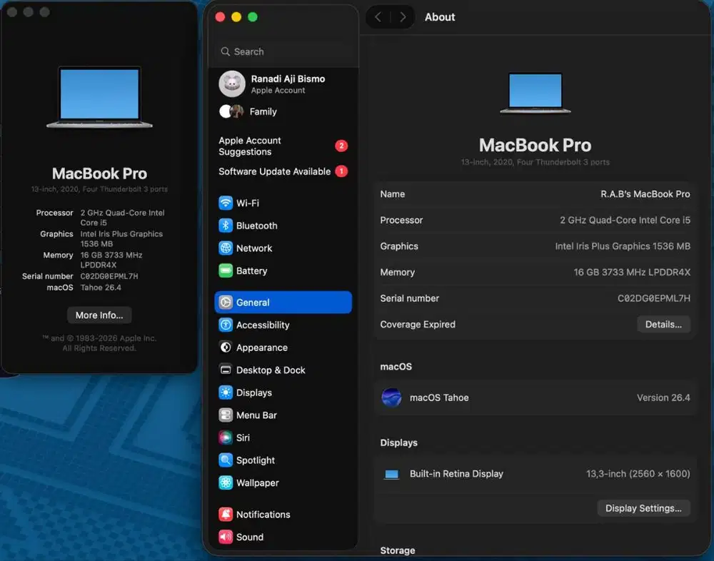Macbook Pro 2020 i5 / Ram 16 GB / SSD 512 GB / Touch Bar