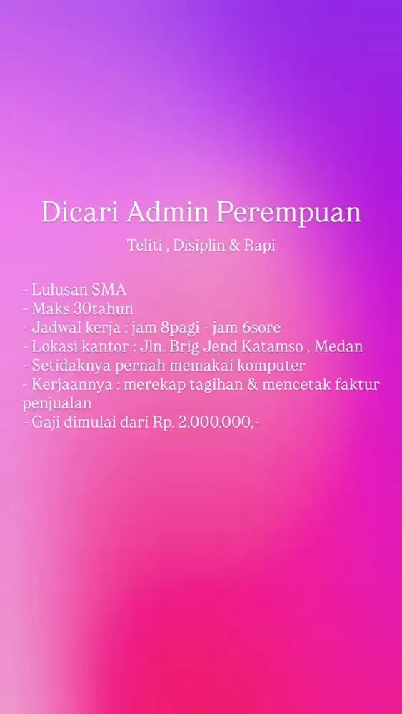 Dicari Admin Toko Perempuan