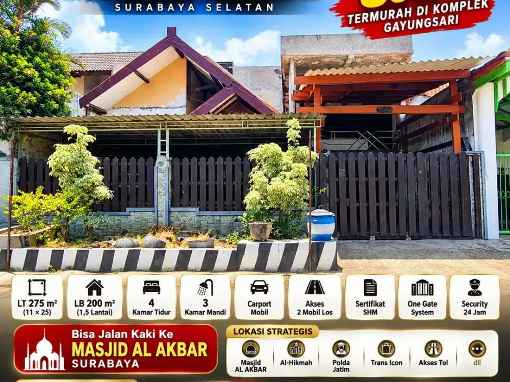 Rumah Murah Hitung Tanah di Gayungsari Surabaya Selatan