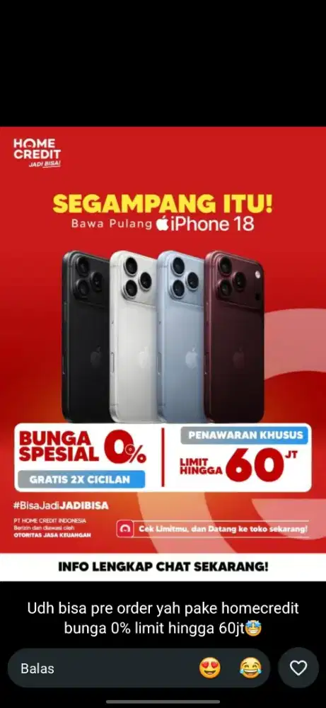 pre-order  iphone 18 cicilan 0%