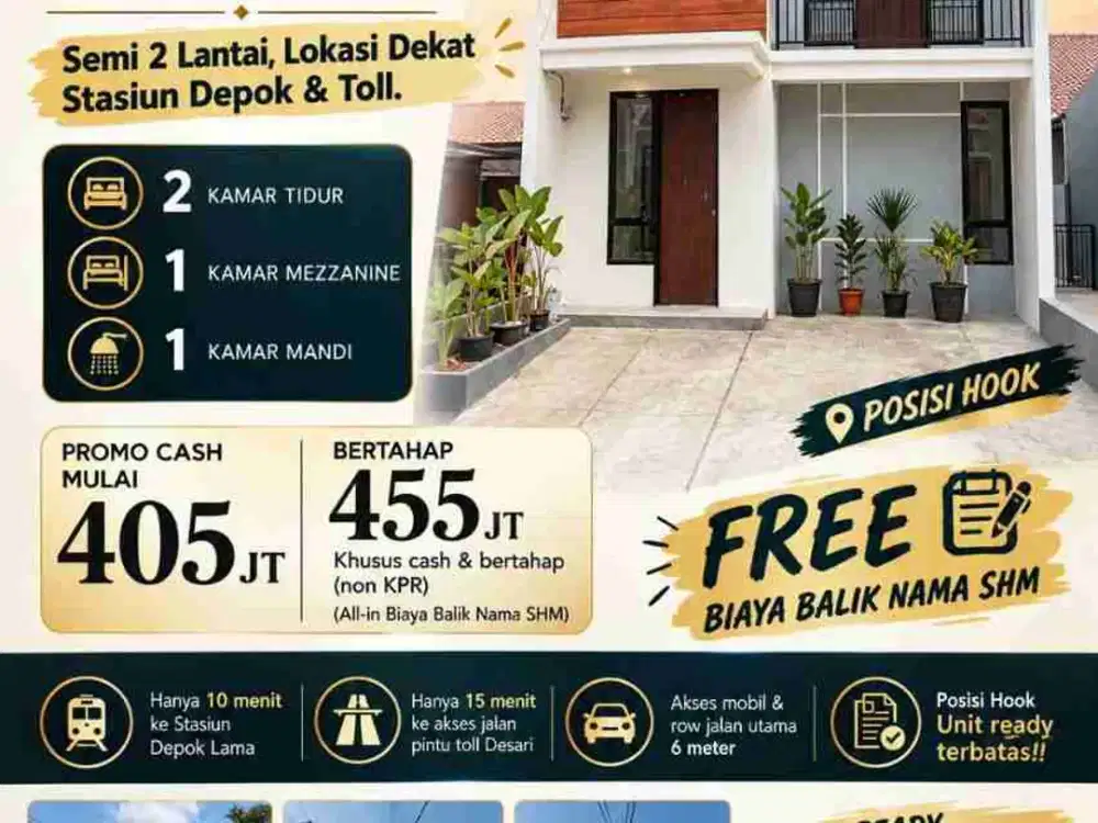 Rumah Siap Huni Type Mezzanine Dekat Stasiun Harga 405jt