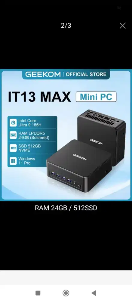 Mini pc geekom it13max i9 ultra ram 24gb / SSD 500gb Kingston