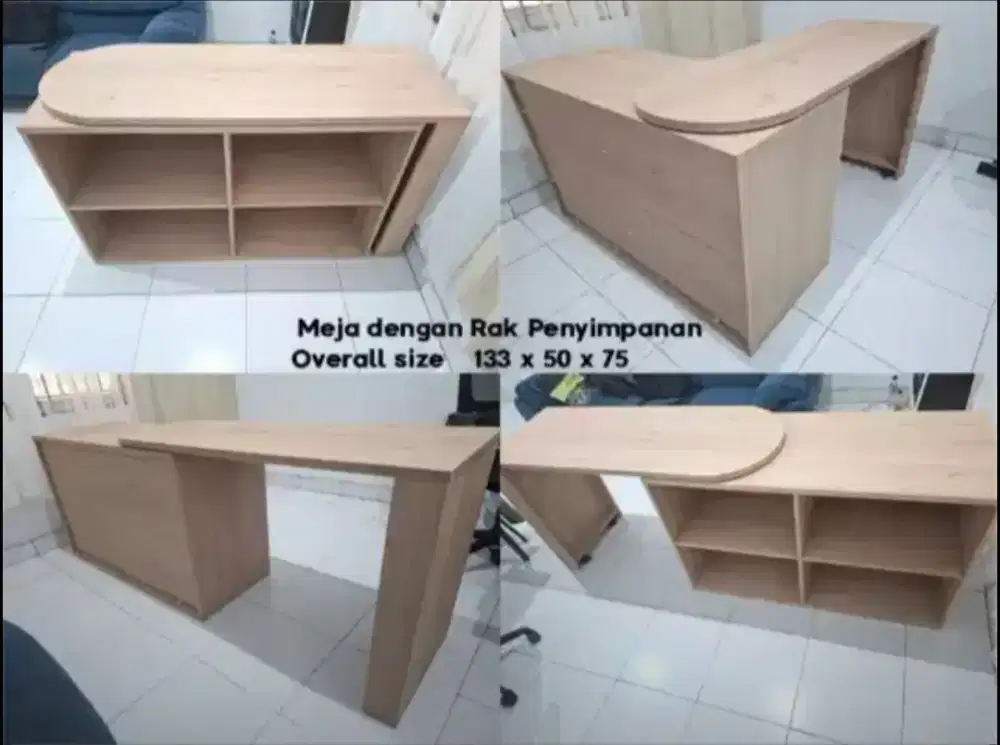 Jual murah meja dengan rak penyimpanan overall 133x50x75cm,harga 1,6jt