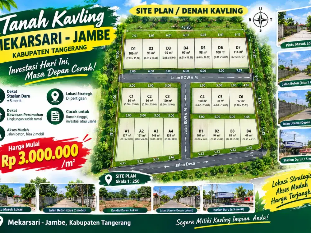 KAVLING STRATEGIS MEKARSARI – JAMBE | Dekat Stasiun Daru, Akses Mudah
