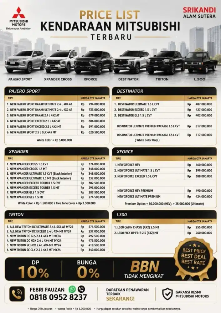 Mitsubiahi Xpander Destinator Xforce L300 Canter Fuso Fighter