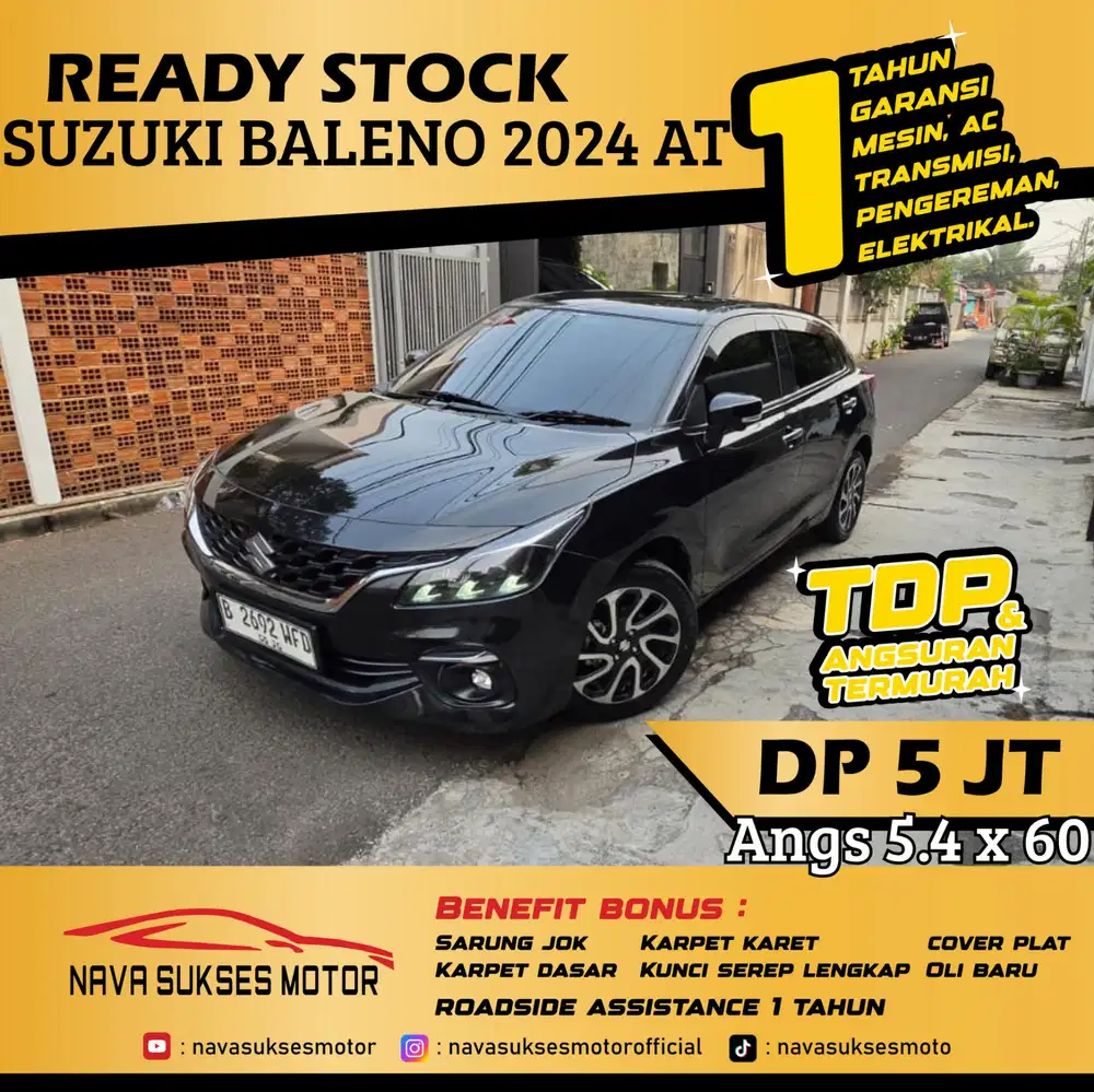 TDP 5 Jt Angs Termurah Suzuki Baleno 2024 Matic Hitam Low Km Like New