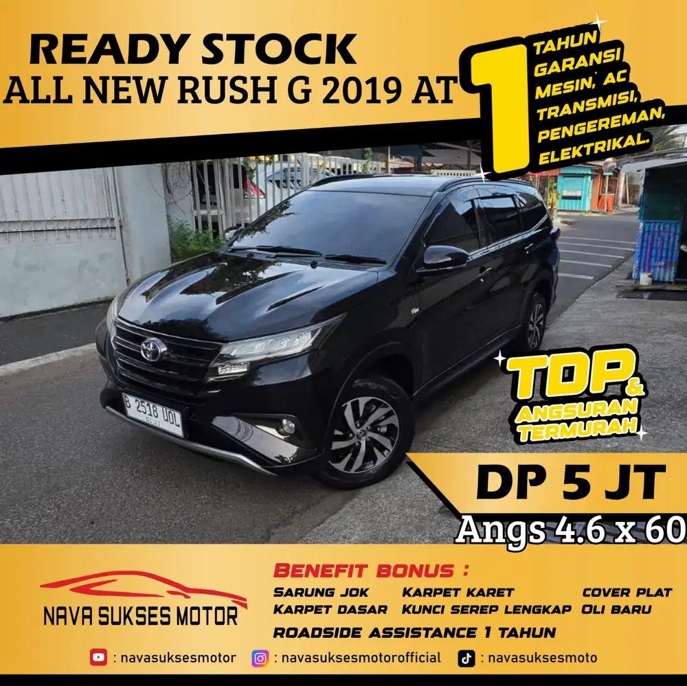 TDP 5 Jt Angs Termurah All New Rush G 2019 Matic Hitam Low Km Like New