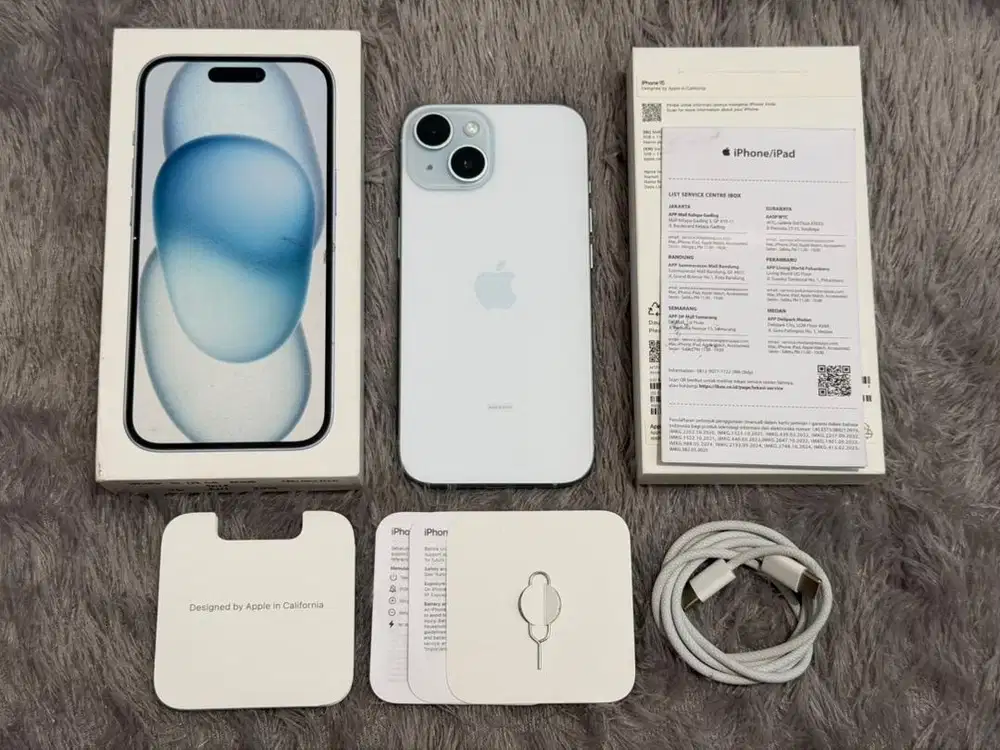 Iphone 15 128GB Blue BH 100% CC 0 Garansi iBox Juli 2027 (Open Box)