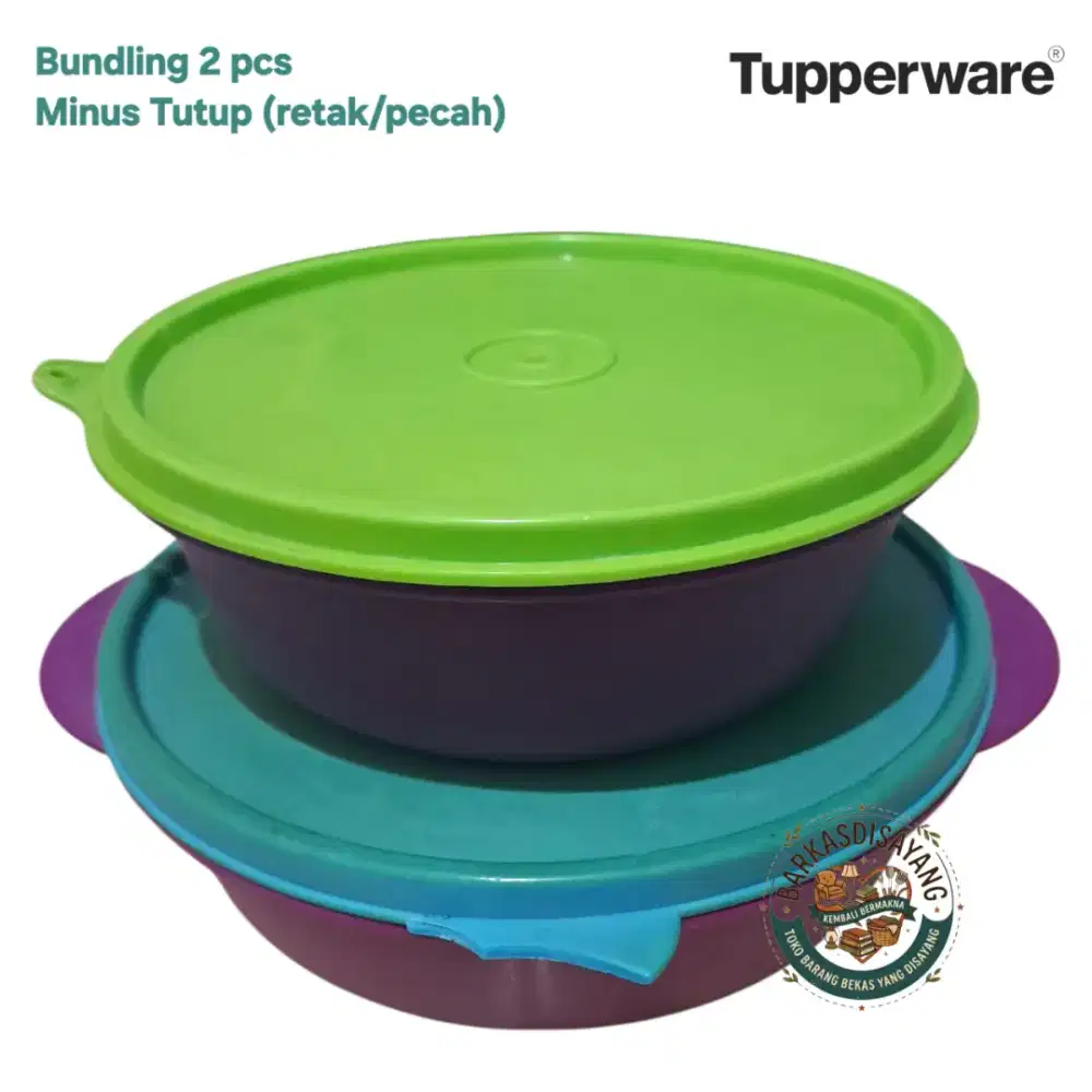 MURAH MINUS TUTUP 2 PCS WADAH TEMPAT MAKANAN TUPPERWARE BENTUK BUNDAR