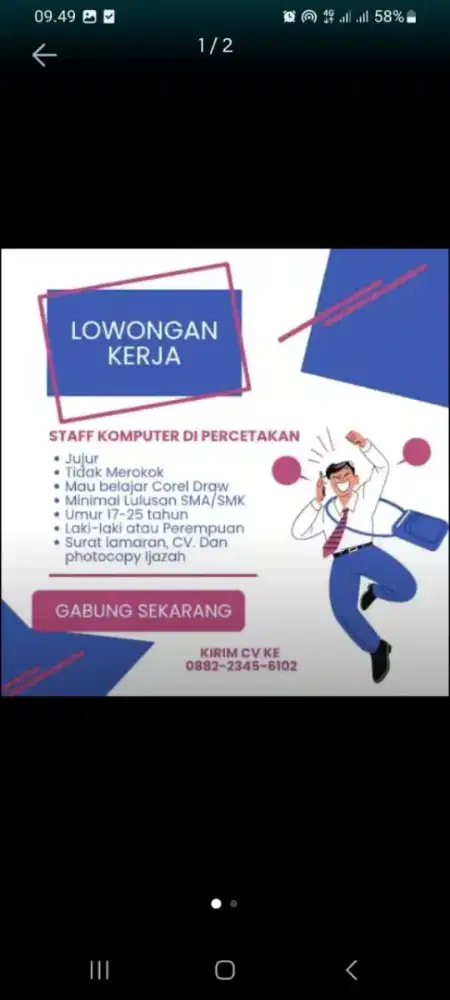 Staf Komputer Percetakan Lulusan SMA/ SMK