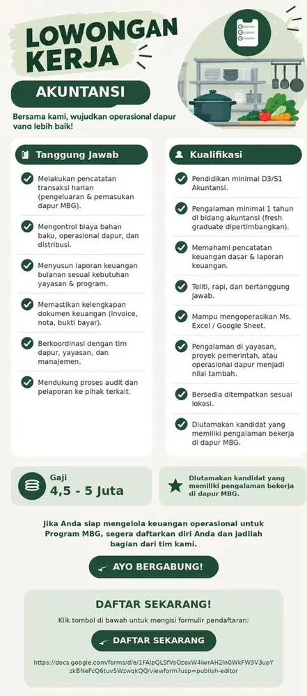 Open Recruitment Akuntan Dapur MBG Jakarta dan Bali