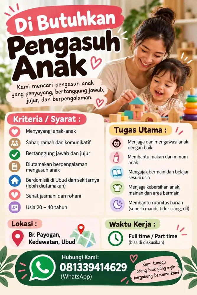 Di Cari Pengasuh Anak. Payogan, Ubud