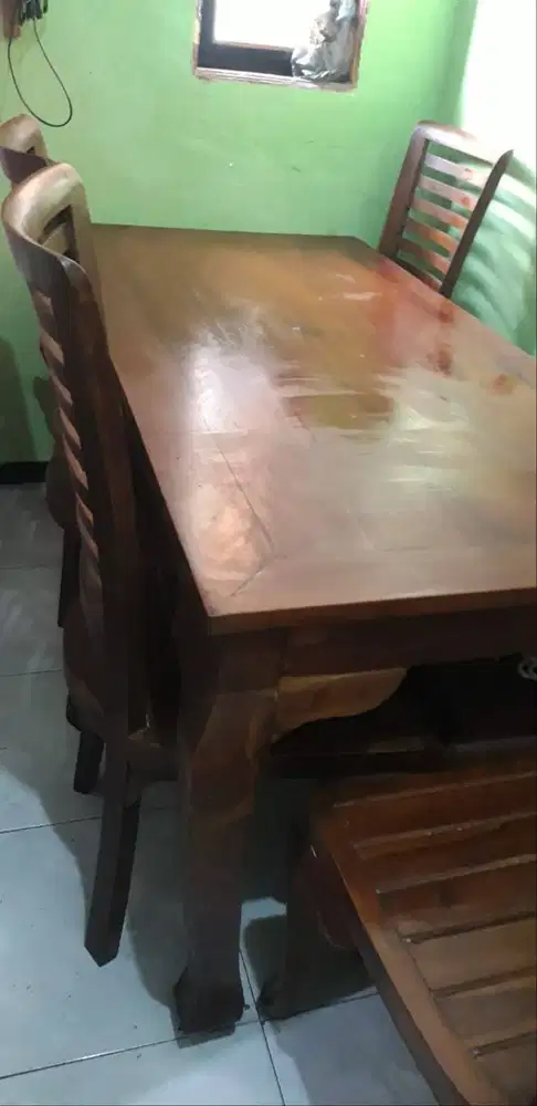 Meja makan kayu jati kursi 6 (HARGA NEGO)