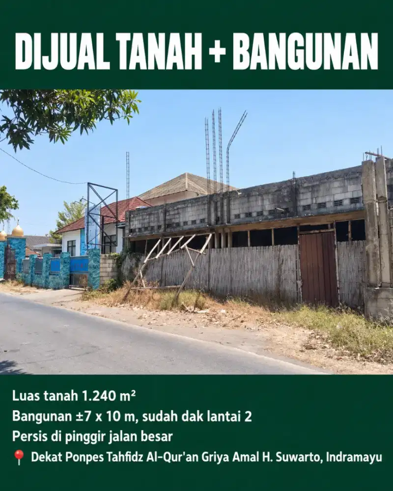 Dijual Tanah 1.248 m² + Bangunan Pinggir Jalan Besar Indramayu