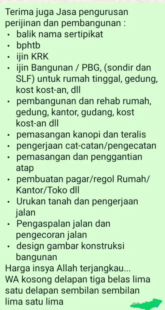 Terima jasa layanan pengurusan perijinan dan pembangunan