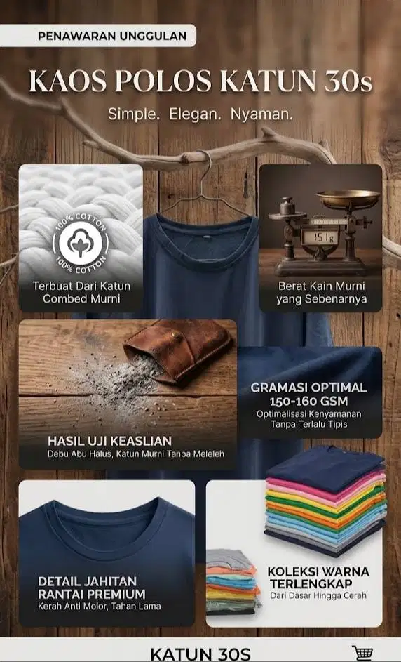 Baju Kaos 100% cotton 30s Baju tempur melawan Hawa Panas