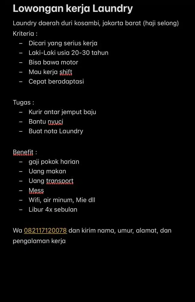 LOWONGAN PEKERJAAN KURIR LAUNDRY