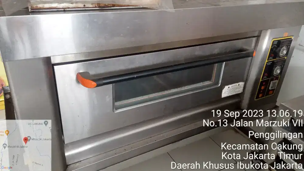 Oven deck, freezer, meja stainless