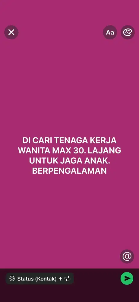 DI CARI ART UTK JAGA ANAK, SINGLE MAX 25TH, PENGALAMAN