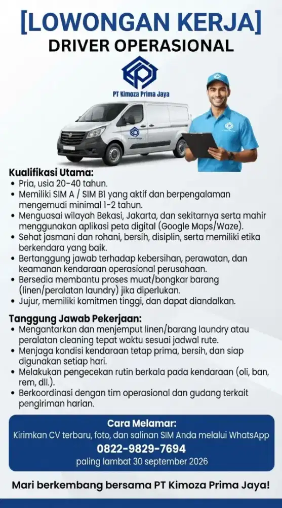 Dicari driver profesional