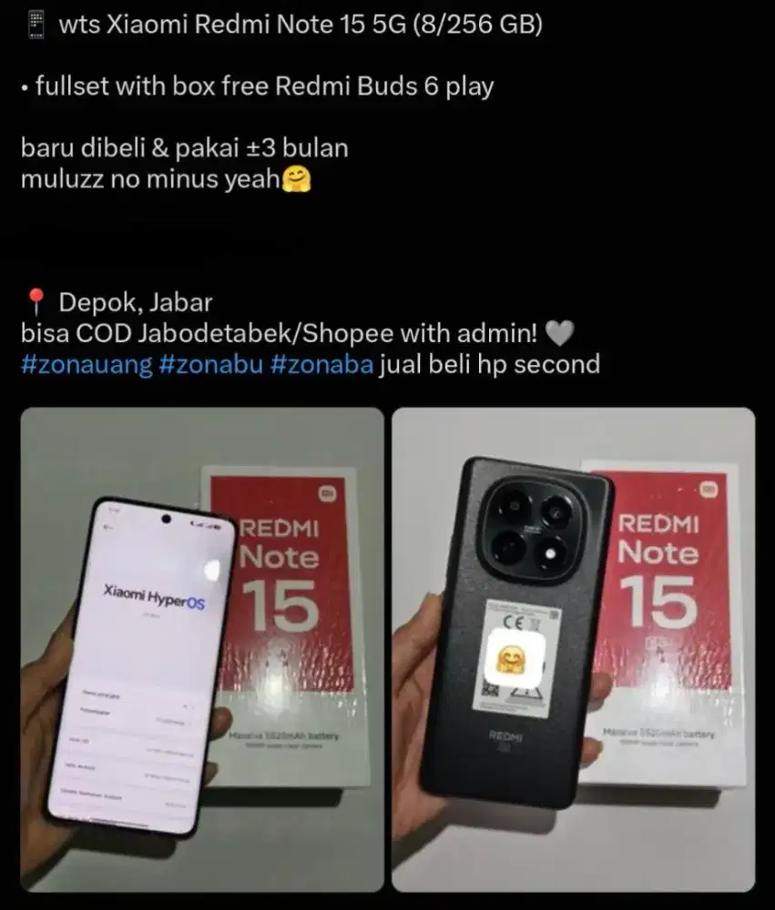 Jual HP Xiaomi Redmi Note 15 5G(8/256) dan Samsung A03 (3/32)