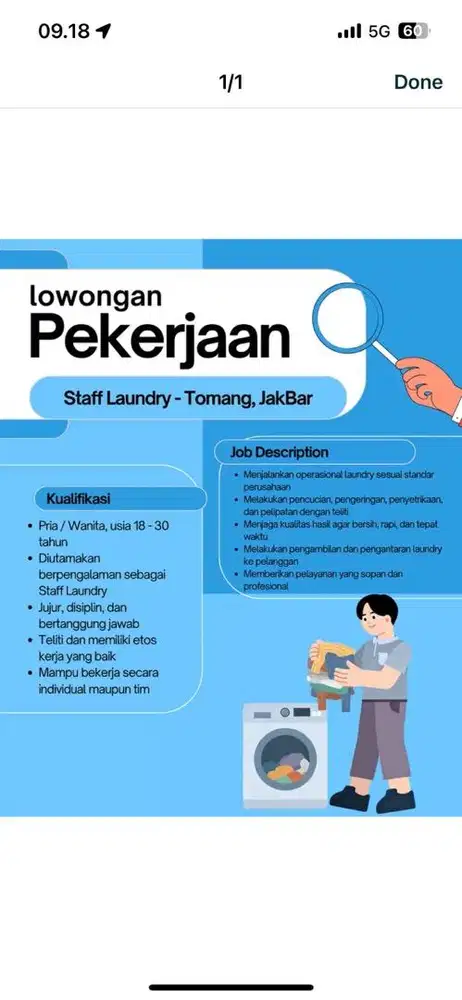 Lowongan Pekerjaan Staff laundry !!