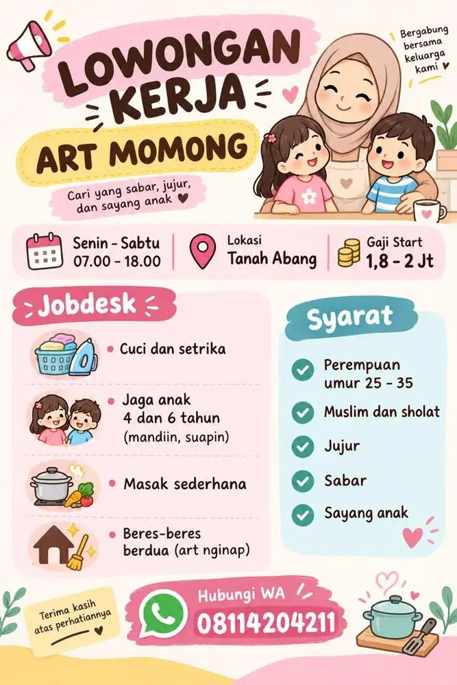 Lowongan ART PP Tanah Abang, Jakpus