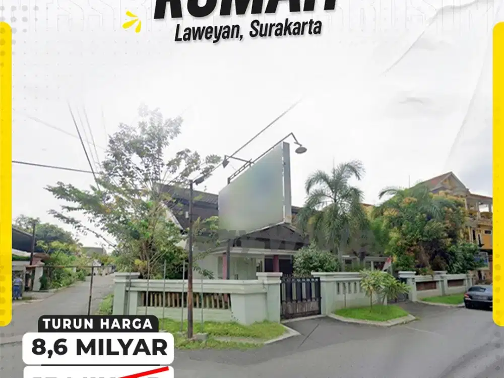 TURUN HARGA!! Rumah Hook di Laweyan Tanah Luas 977m Lokasi Premium Dekat Solo Grand Mall
