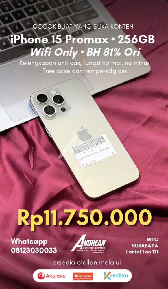 Second iphone 15 promax 256 gb inter uc wifi only
