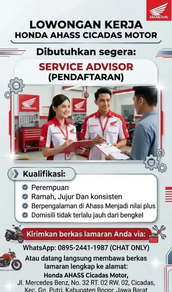 LOKER BENGKEL MOTOR RESMI HONDA