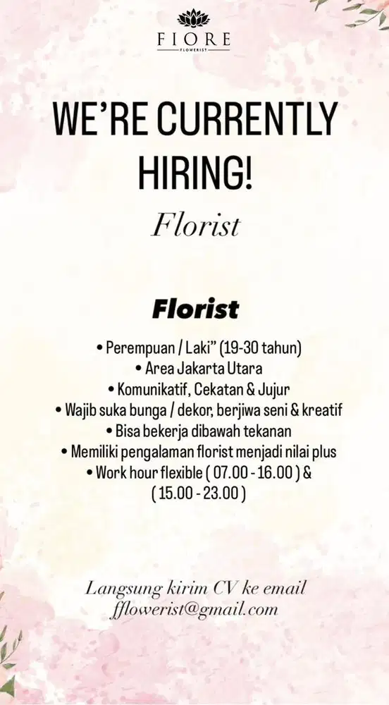 Lowongan Pekerjaan Posisi Florist