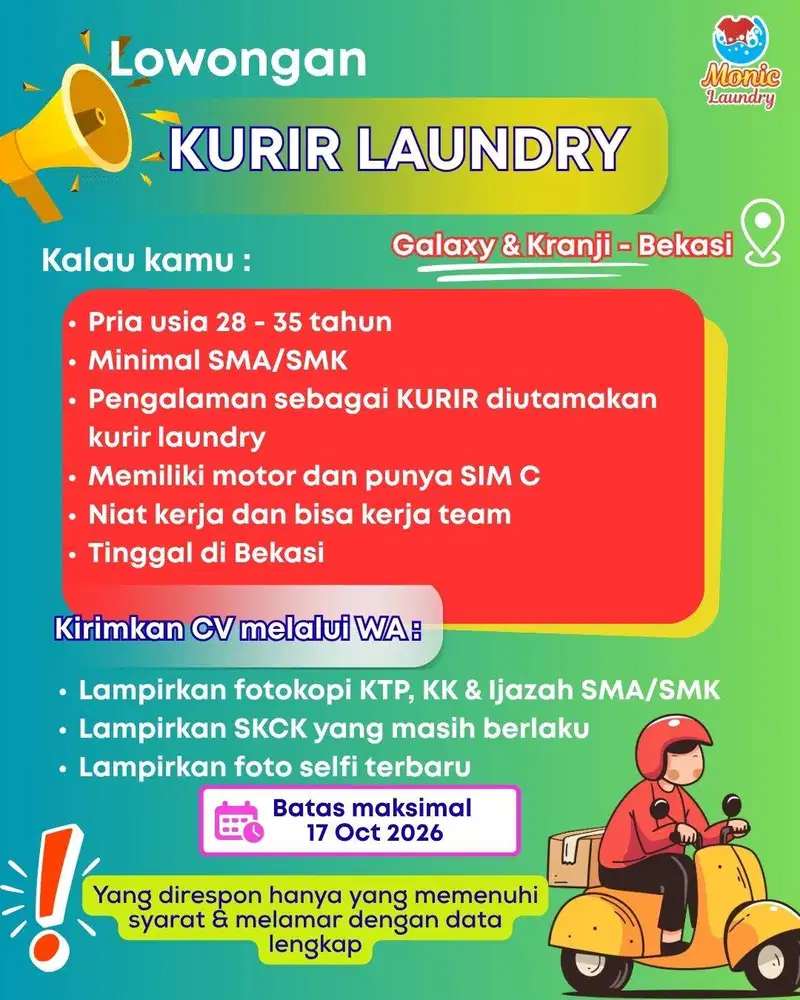 Butuh cepat KURIR untuk daerah Kranji dan Galaxy Bekasi !