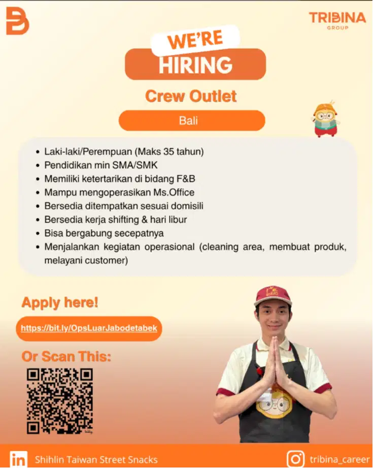 Hiring Crew Outlet Shihlin Taiwan Street Snack Penempatan Bali Area