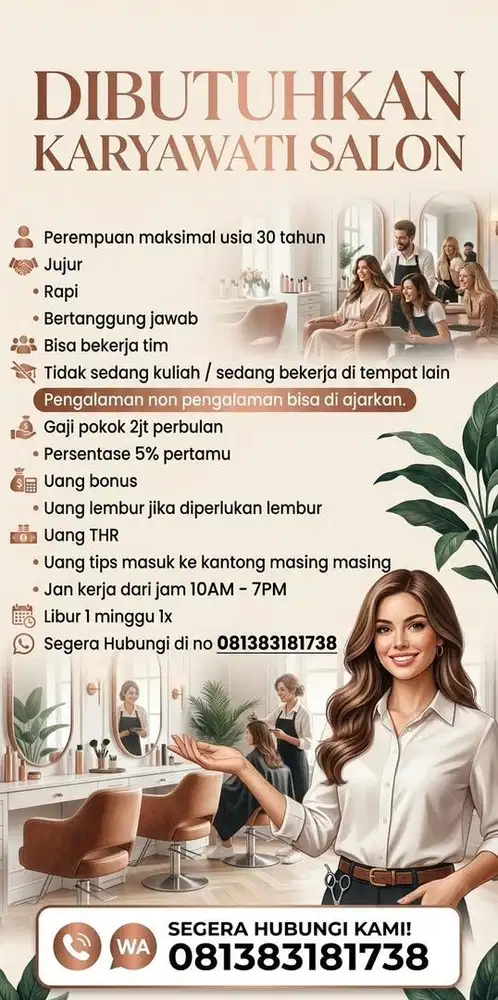 Di butuhkan karyawati untuk di salon