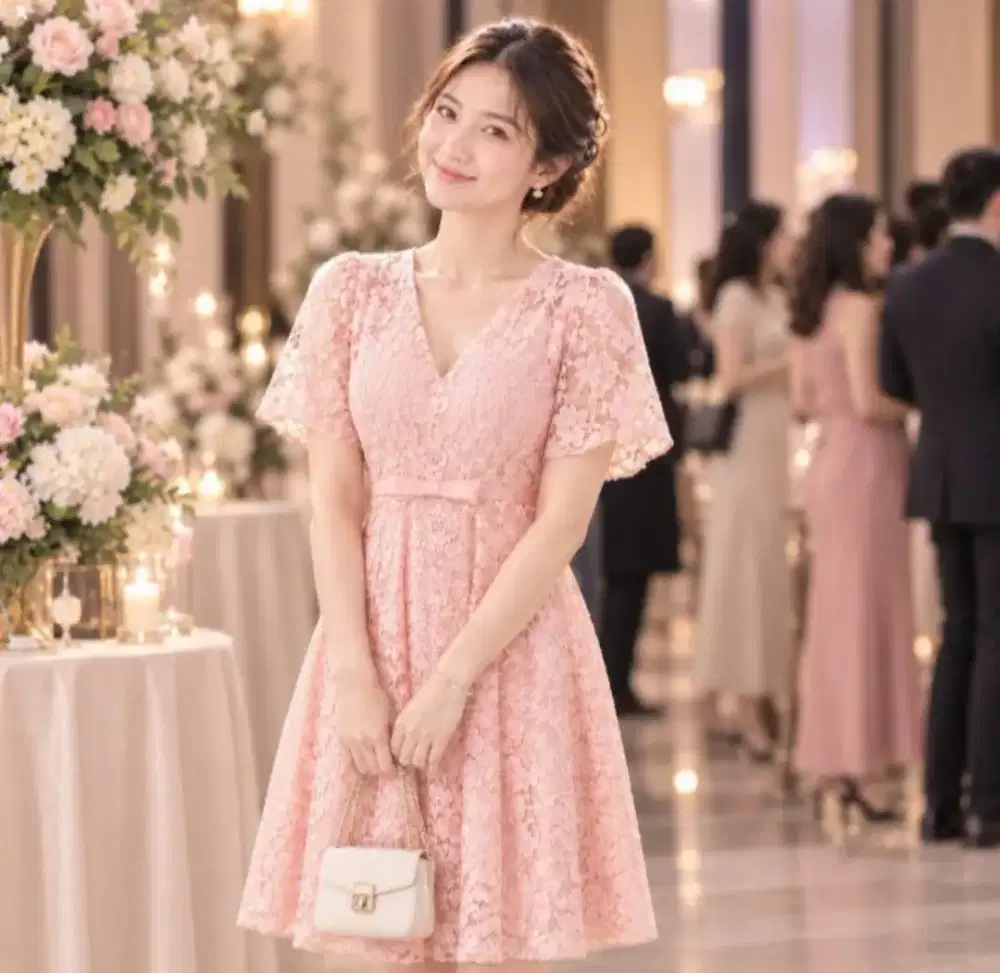 PRELOVED PINK LACE A-LINE DRESS - KOREAN STYLE