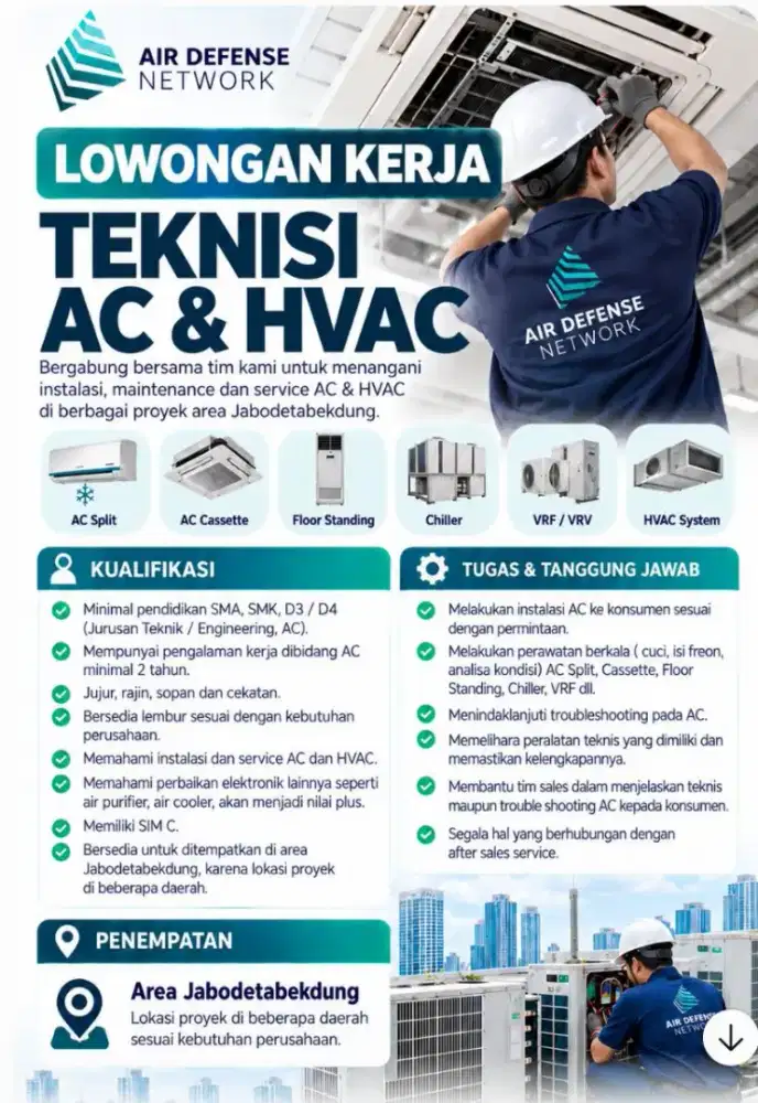 LOWONGAN TEKNISI AC & HVAC