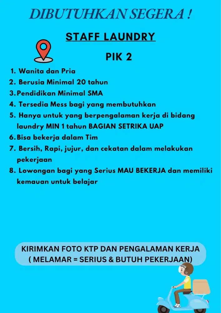 DIBUTUHKAN STAFF LAUNDRY