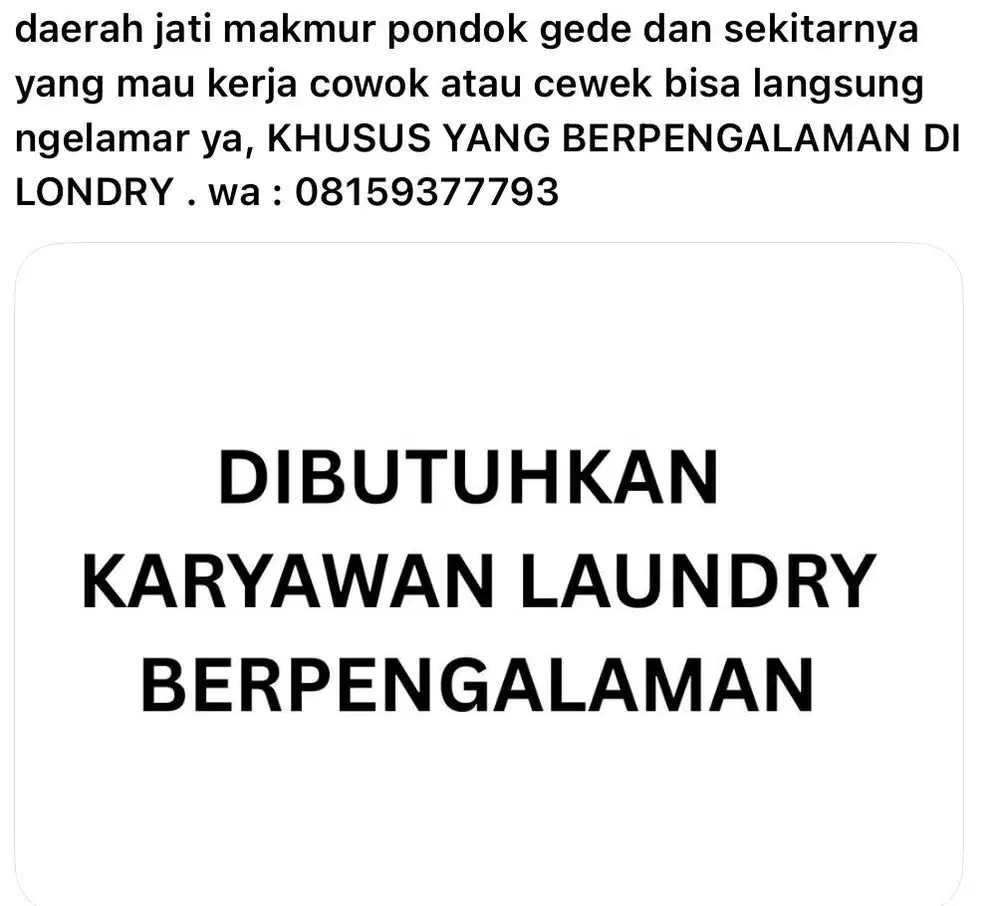LOWONGAN KERJA LAUNDRY