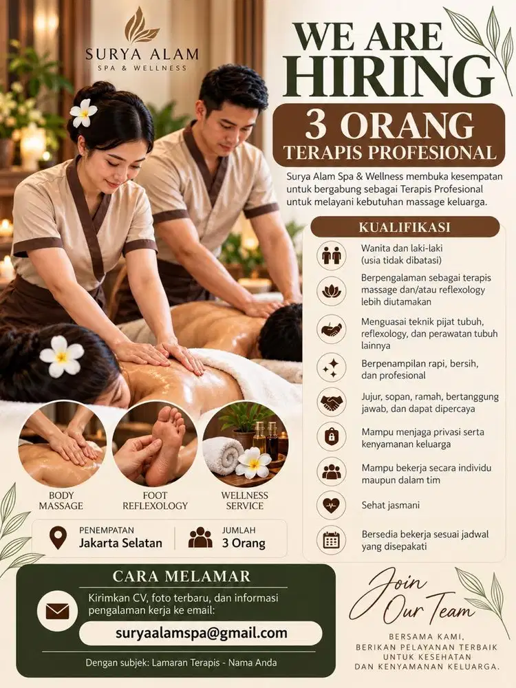 DIBUTUHKAN 3 ORANG TERAPIS PROFESIONAL
