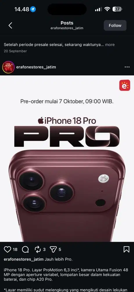 PRE ORDER IPHONE 18 PRO