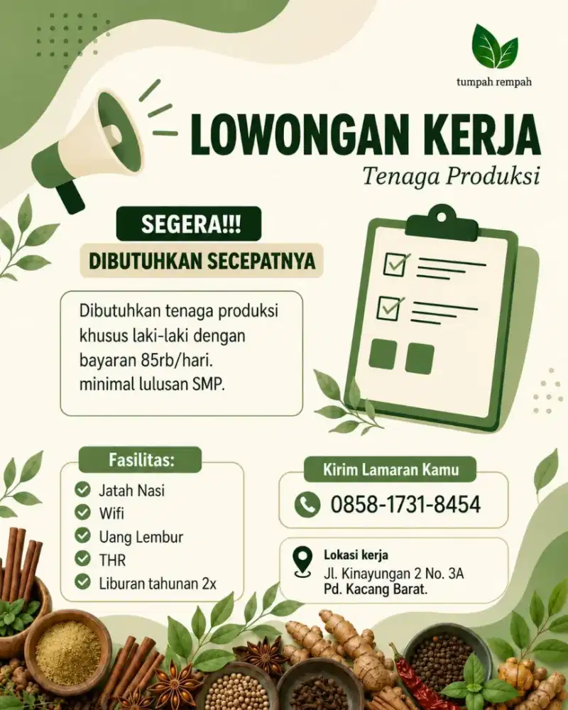 DIBUTUHKAN TENAGA KERJA PRODUKSI