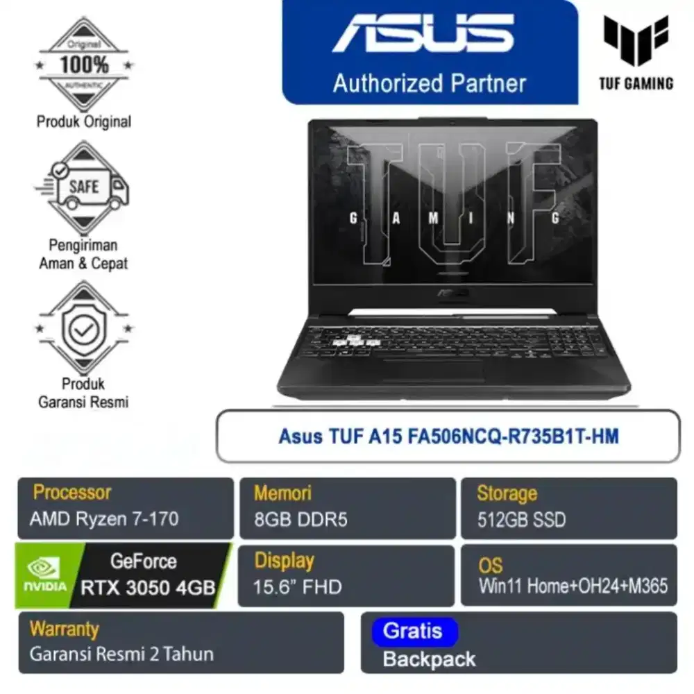 TUF A15 FA506NCQ-R735B1T-HM/AMD Ryzen7-170/SSD/NVIDIA GeForce RTX 3050