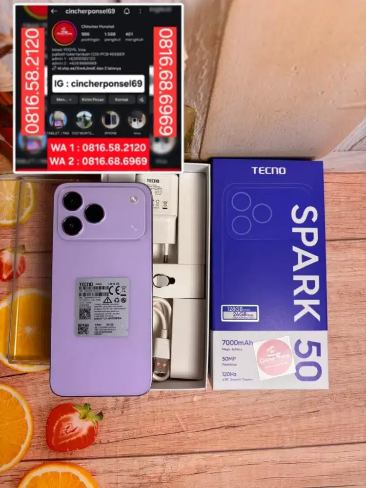 Jual hp likenew Tecno Spark 50 istimewa BH 100% grns 08 2027