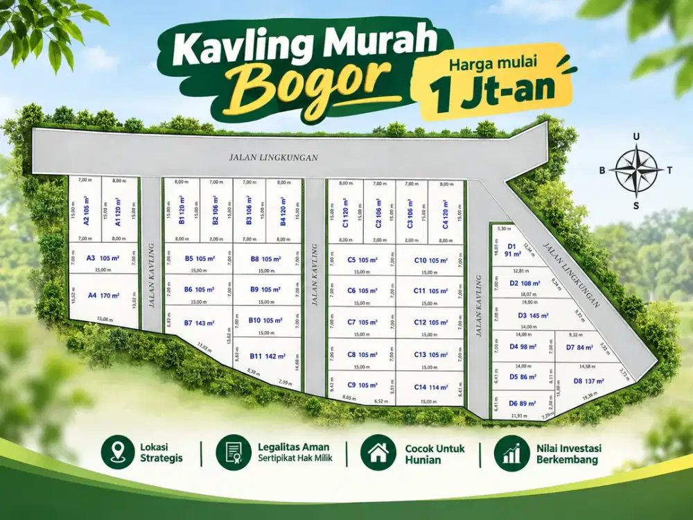 Kavling Murah Bogor 1 Jt-an, Hanya 5 Menit ke Jalan Raya Bomang, SHM