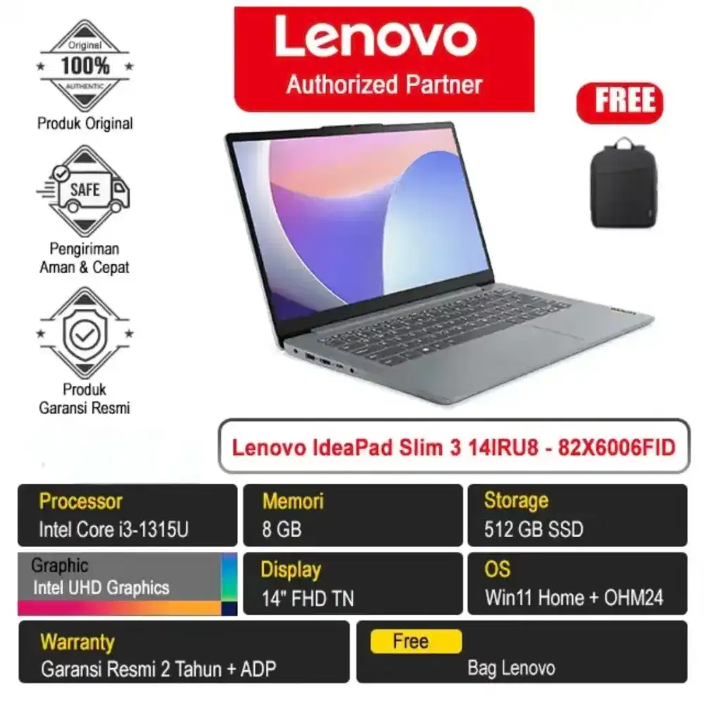 Lenovo IdeaPad Slim 3 14IRU8 - 82X6006FID /Intel Core i3-1315U