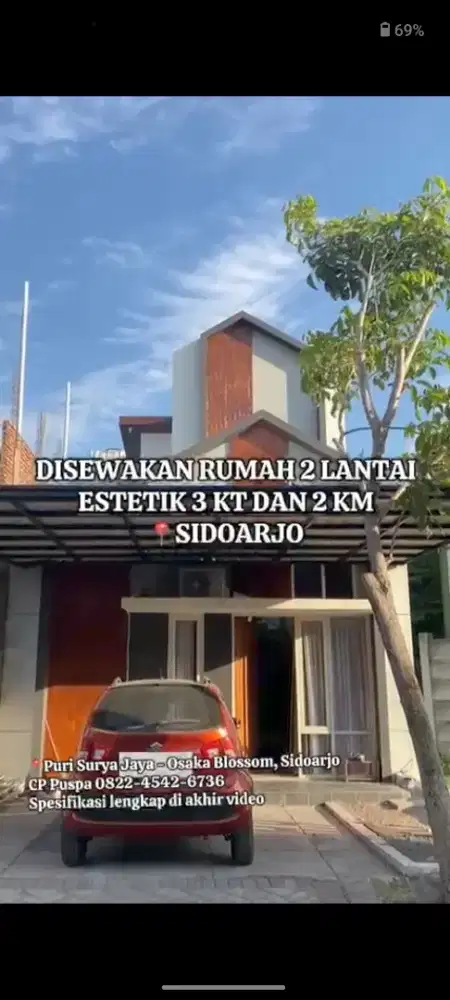Disewakan Rumah 2 Lantai estetik 3KT 2KM, Puri Surya Jaya, Sidoarjo