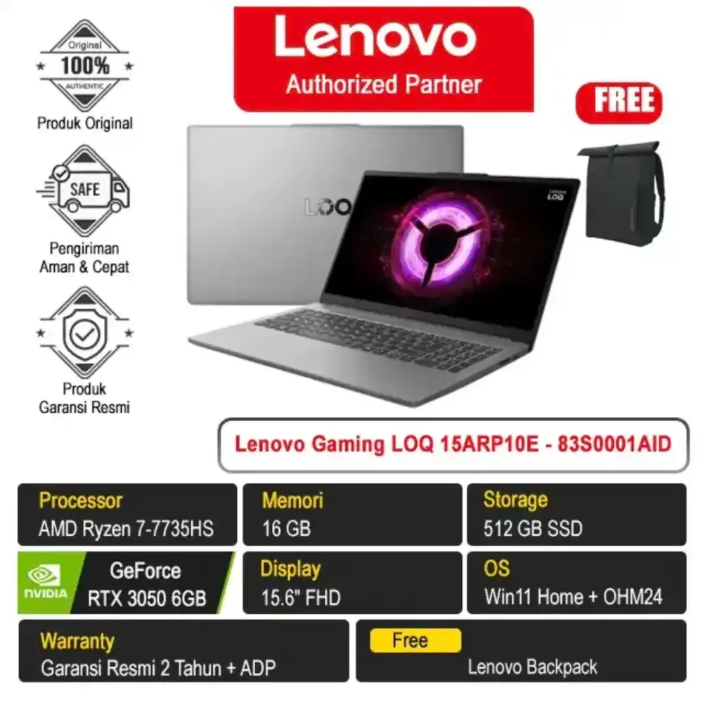 Lenovo Gaming LOQ 15ARP10E Essential - 83S0001AID /AMD Ryzen 7-7735HS