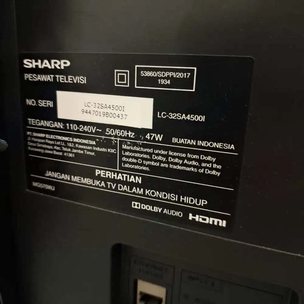 Dijual TV SHARP 32 inch Tipe LC-32SA4102I