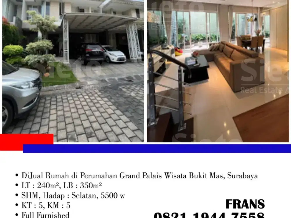 DiJual Rumah di Perumahan Grand Palais Wisata Bukit Mas, di Surabaya Timur
