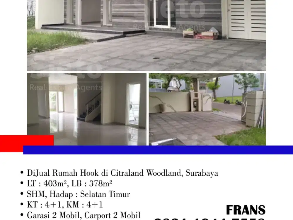 DiJual Rumah Hook di Citraland Woodland, di Surabaya Barat